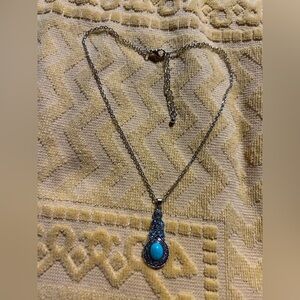 Turquoise Teardrop Pendant Necklace - Silver Tone Women’s Jewelry